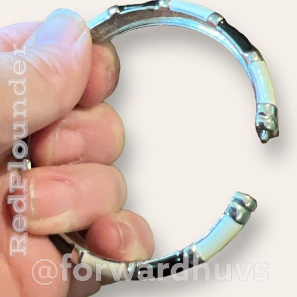 Bundle Sale 3 for $15 | Silver Tone Metal Black & Cream Enamel Hinge Bracelet - Picture 4 of 8